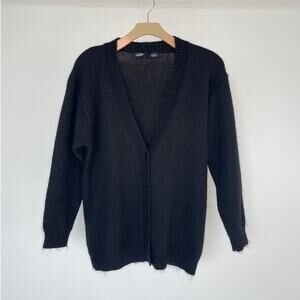 Vintage 90's Black Mohair Knit Cardigan Sweater / Sz L / DOCKERS Minimal V Neck